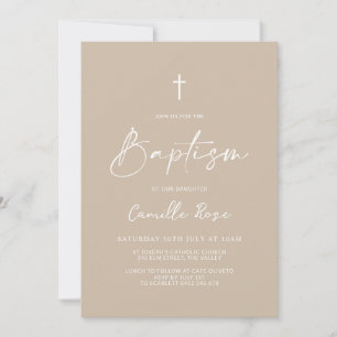 Invitation Baptême Minimaliste Beige Neutre