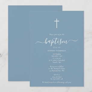 Invitation Baptême minimaliste Dusty Bleu Christening