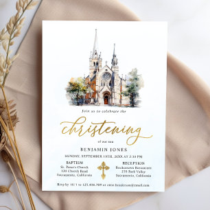 Invitation Baptême Moderne Aquarelle Bleue