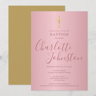 Invitation Baptême moderne Christening Rose Gold