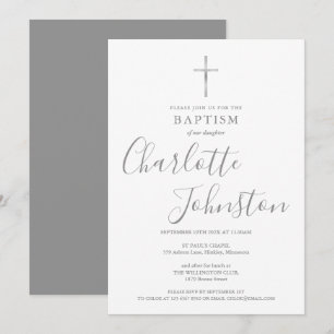 Invitation Baptême moderne Christening Signature Argent
