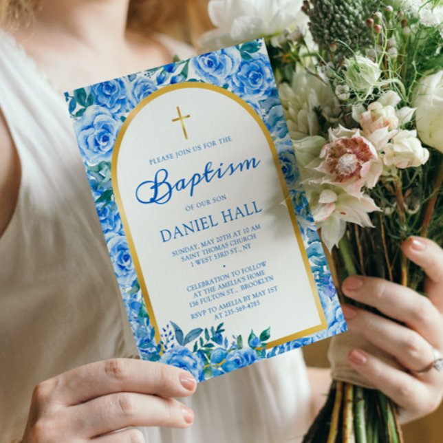 Invitation Baptême moderne Dusty Blue Boy (Créateur téléchargé)