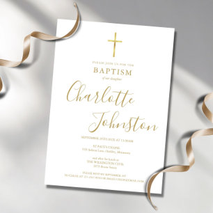 Invitation Baptême Moderne Signature Dorée