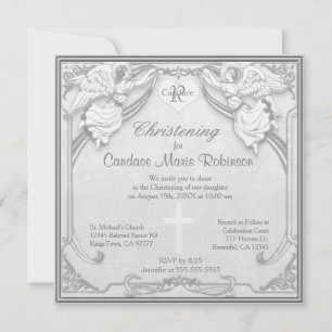 Invitation Baptême - Monogramme et Croix