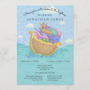Invitation Baptême Noé's Ark Baby Animals Bleu