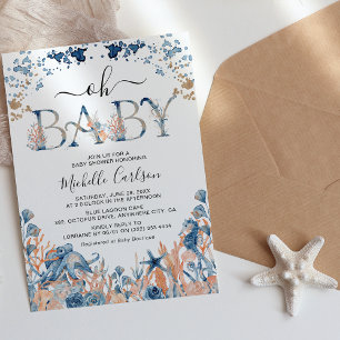 Invitation Baptême 'Oh Baby' aquarelle sous l'océan