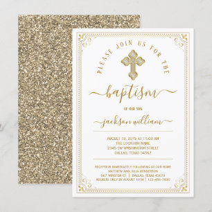 Invitation Baptême Or Élégant Neutre Sexe