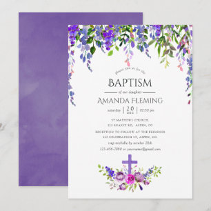 Invitation Baptême ou baptême floral ultra violet