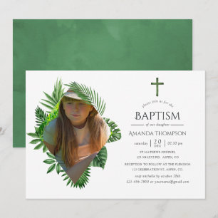 Invitation Baptême ou christening d'été tropical à l'aquarell