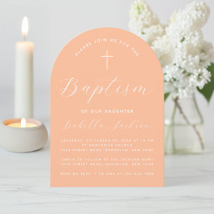 Invitation Baptême Peach Arch Script moderne Fille Christenin