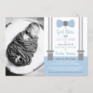 Invitation Baptême Petit Homme, Bleu, Gris