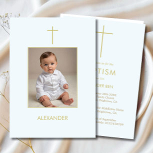 Invitation Baptême Photo Boys Blue Gold Religieux