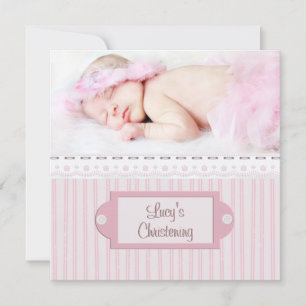 Invitation Baptême photo de la fillette Yelet blanche rose