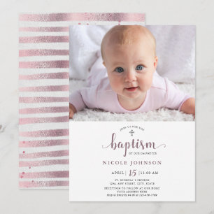 Invitation Baptême Photo Élégante Parties scintillant fille I