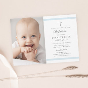 Invitation Baptême Photo Garçon Élégance Moderne