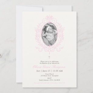 Invitation Baptême Photo Personnalisée Rose