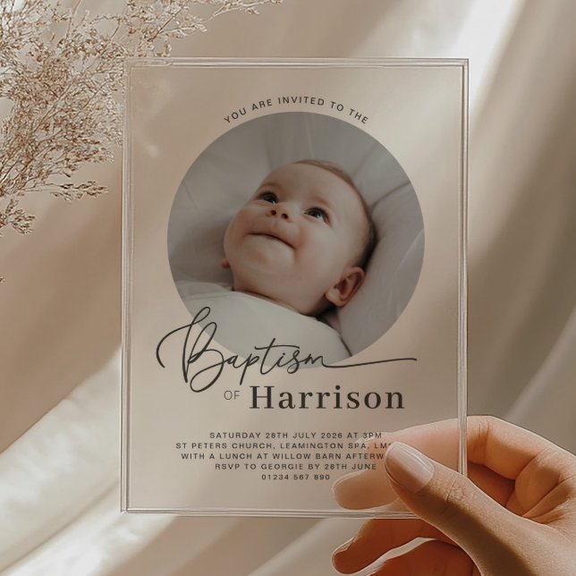 Invitation Baptême photo ronde (Zazzle Round Photo Baptism Invitation)
