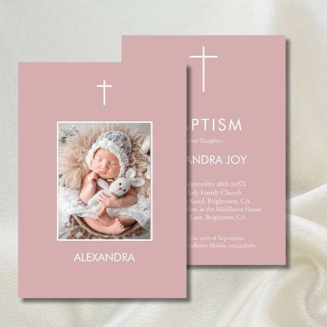 Invitation Baptême Photo White Rose Girls Religieux (Créateur téléchargé)