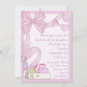 Invitation Baptême Pink Bow
