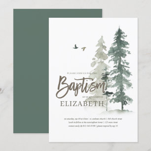 Invitation Baptême Pour Elle   Aquarelle Pine Arbres