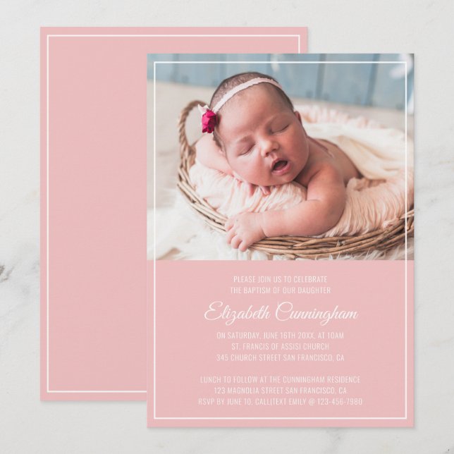 Invitation Baptême Pour Elle | Cadre simple moderne (Devant / Derrière)