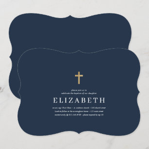 Invitation Baptême Pour Elle Croix d'or simple et moderne