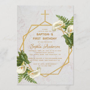 Invitation Baptême Premier anniversaire Calla Lilies Marbre d