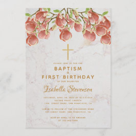 Invitation Baptême Premier anniversaire Pink Magnolia Cross M