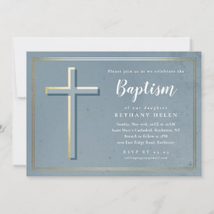 Invitation Baptême religieux moderne croisé et baptême