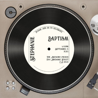 Invitation Baptême Retro Faux Vinyl Record