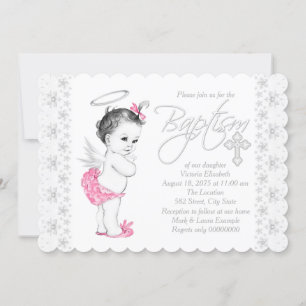 Invitation Baptême rose ange bébé fille