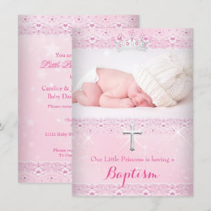 Invitation Baptême rose bébé Photo de Girl Tiara