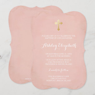 Invitation Baptême rose et or ~ Faux Gold