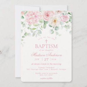 Invitation Baptême rose Floral Hydrangea Botanical Blooms
