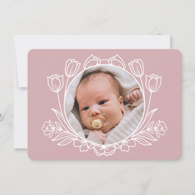 Invitation Baptême rose floral simple (Devant)