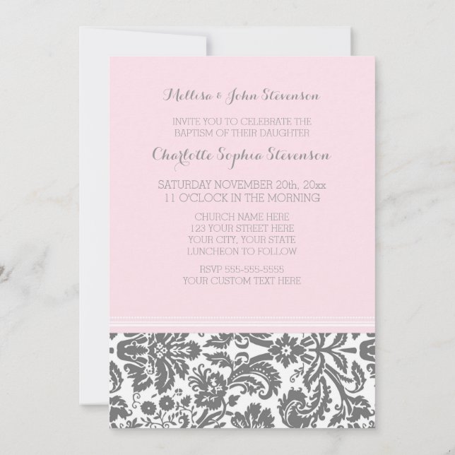 Invitation Baptême rose Grey (Dos)