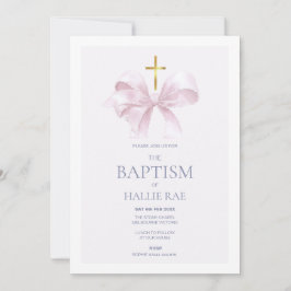 Invitation Baptême rose moderne Bow