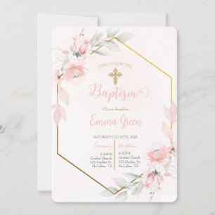 Invitation Baptême rose rousse fille