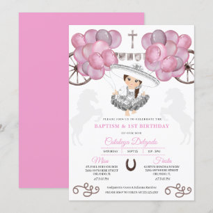 Invitation Baptême rose Silver Mexicain Baby Charra Ballons