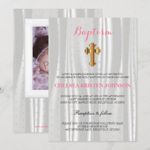 Invitation Baptême Satin Blancs / Baptême