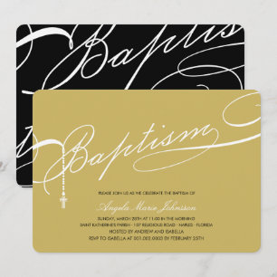 Invitation Baptême scénarisé Rosaire Croix d'or religieuse