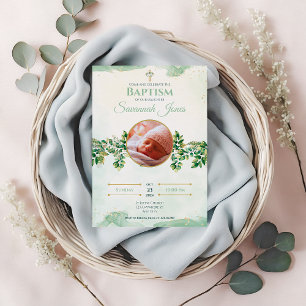 Invitation Baptême sur mesure floral élégant vert