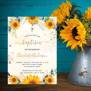 Invitation Baptême tournesol eucalyptus parties scintillant o