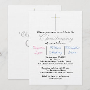 Invitation Baptême Triplés Bleu Rose