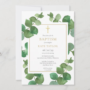 Invitation Baptême végétation d'eucalyptus
