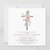 Baptême Verdure Dusty Rose Croix chrétienne