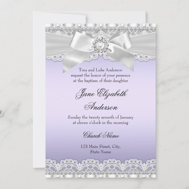 Invitation Baptême violet de dentelle de diamant e (Devant)