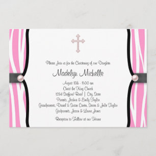 Invitation Baptême Zèbre Rose