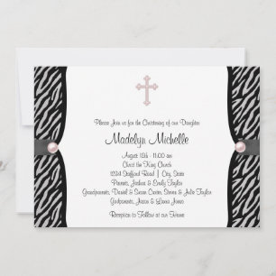 Invitation Baptême Zèbre Rose