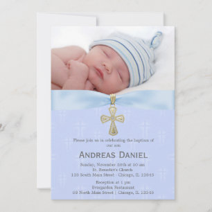 Invitation Baptism Blue Cross with photo